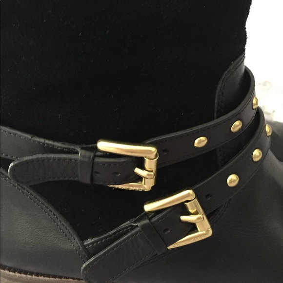 Black Coach boots with gold buckles and stud accents - Picture 6 of 7